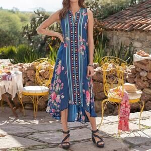 Johnny Was Dress XS Embroidered Button Front Midi Floral Willowa Kirra NEW NoTag